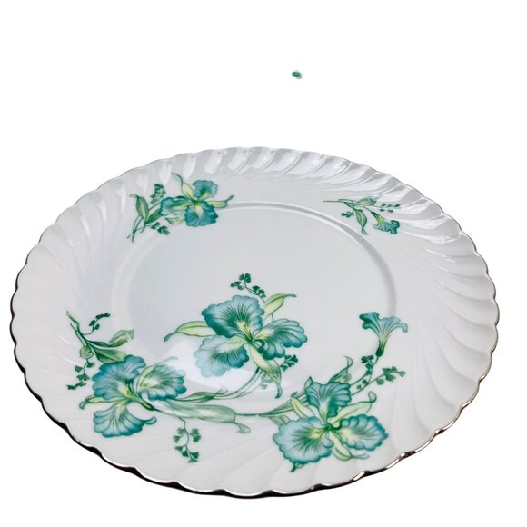 Vintage 1940s Royal Tettau Germany MCM Blue Iris Pattern Silver Trim Plate Set - Picture 3 of 11